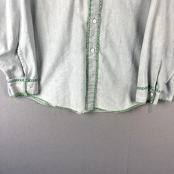 Vintage Kmart Shirt Mens Large Blue Button Up Embroidery Long Sleeve Upcycled - Picture 3 of 16